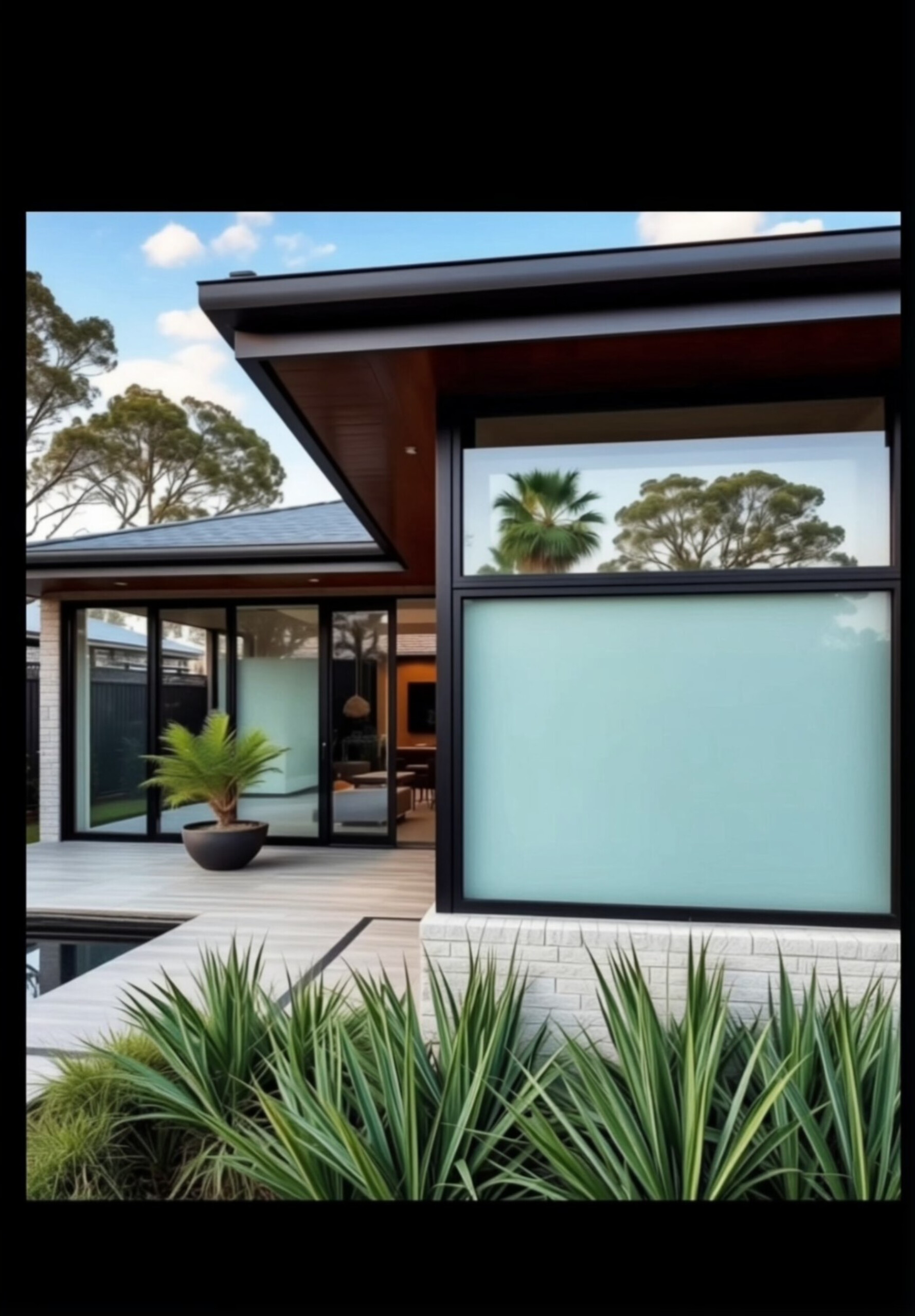 Residential frosted window film installed on luxury home exterior in Newport Sydney — TMC Tinting